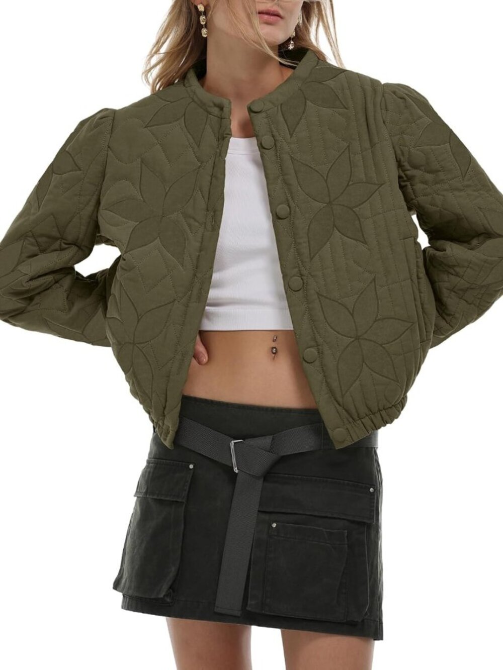 Lightweight Floral Embroidered Quilted Jacket for Women - Stylish Winter Coat